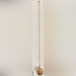 14K Plated Gold Starfish Necklace, Green Stone and Fresh Water Pearl, 10”